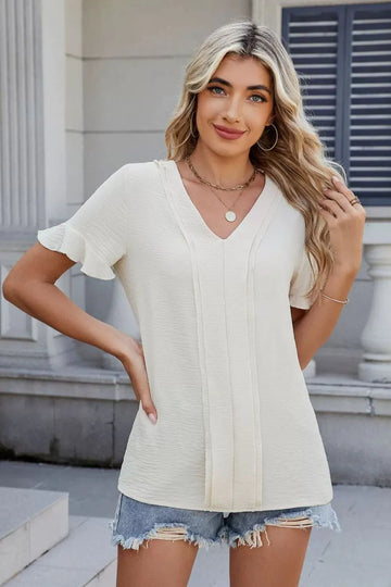V Neck Short Sleeve Blouse