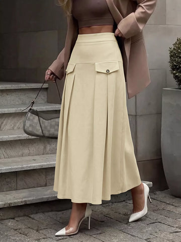 High Waist Pleated Midi Skirt