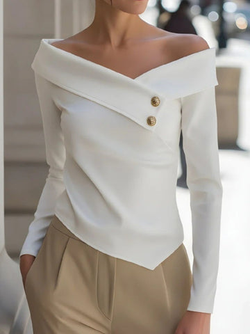 Off Shoulder Button Decor Blouse
