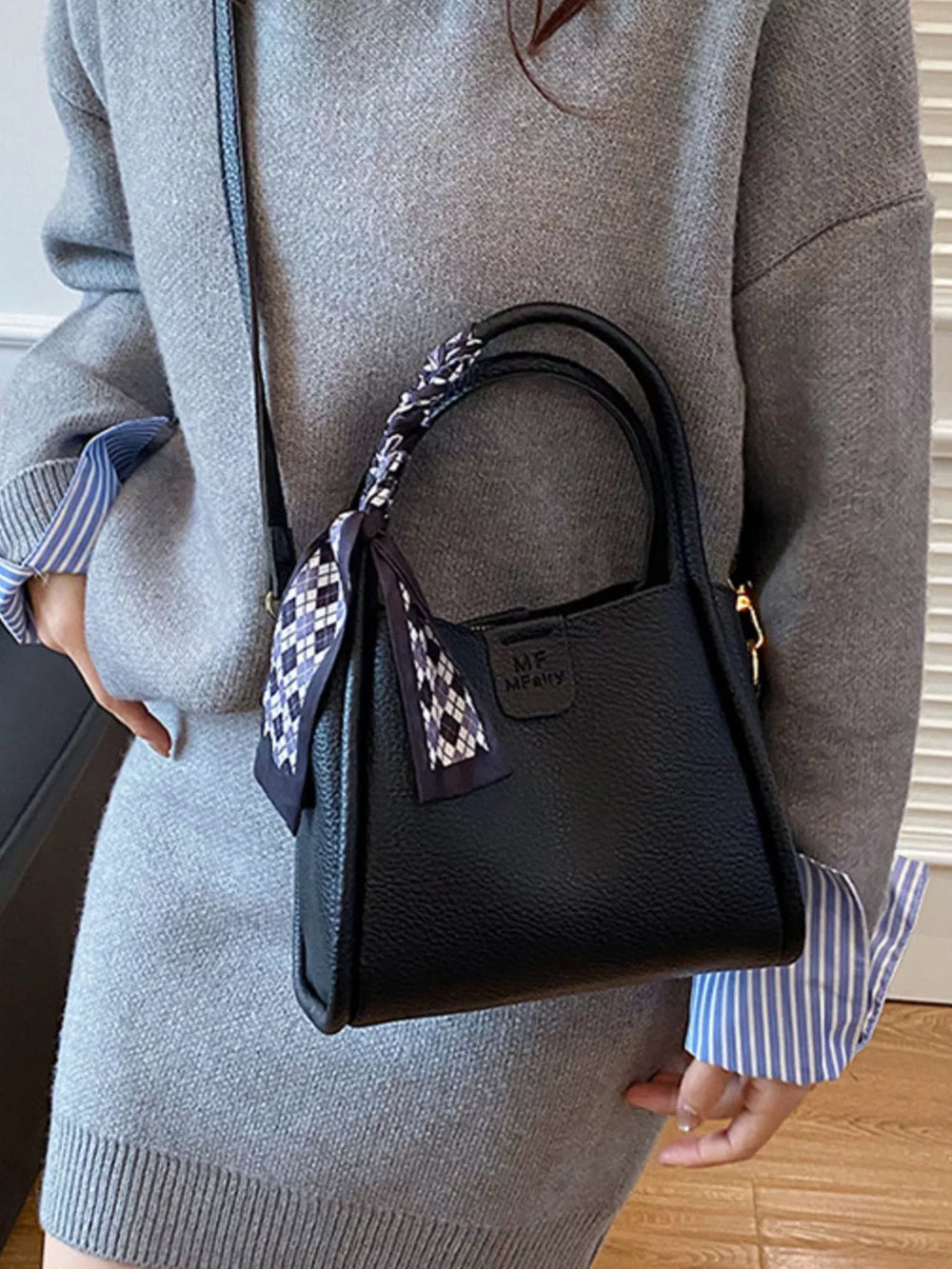 Leather Crossbody Bag with Scarf Accent