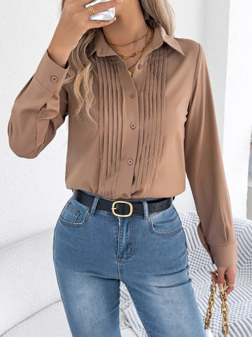 Pleated Front Long Sleeve Shirt
