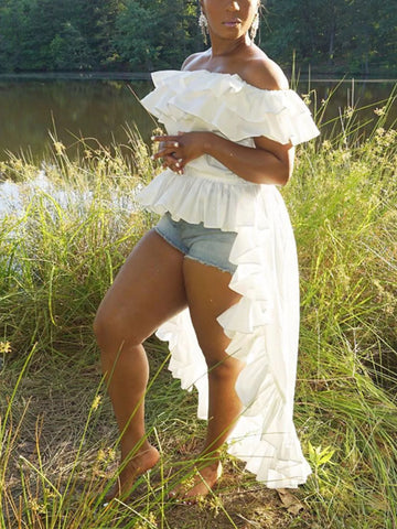 Ruffle Off Shoulder High Low Blouse