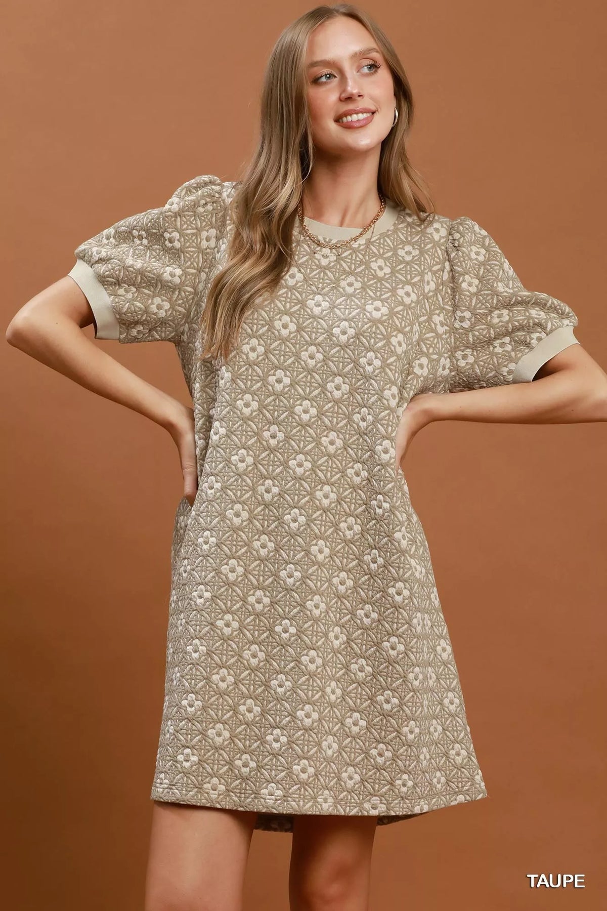 Umgee Floral Textured Puff-Sleeve Mini Dress
