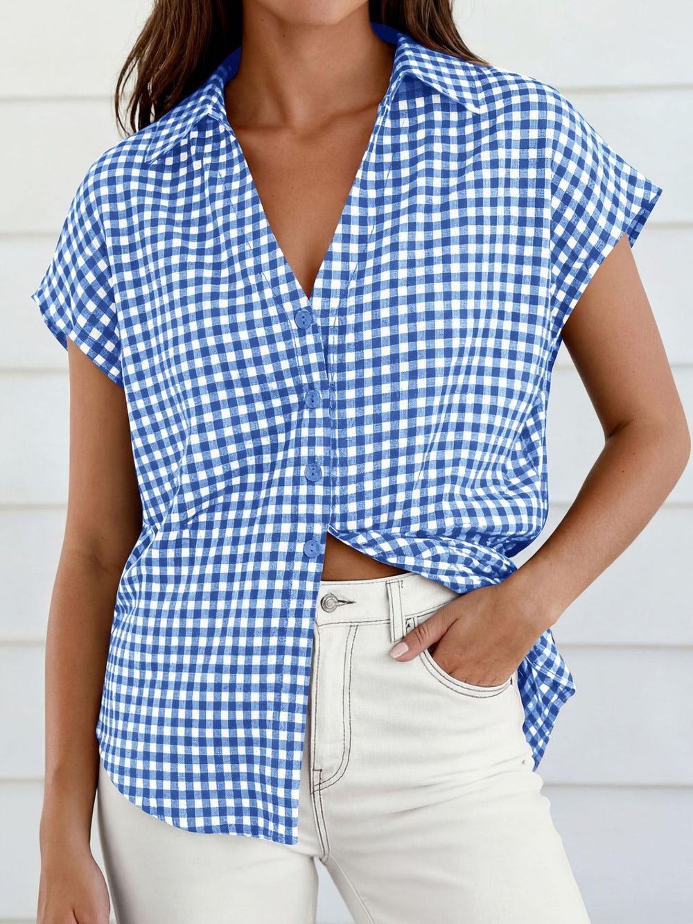Gingham Print Button-Down Shirt