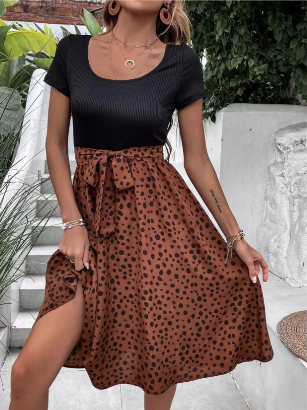 Leopard Print Tie-Waist Dress