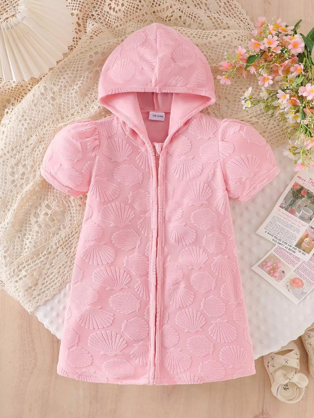 Children's Hooded Puff Sleeve Shell Textured Jacket