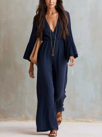 Textured Flare Sleeve Jumpsuit