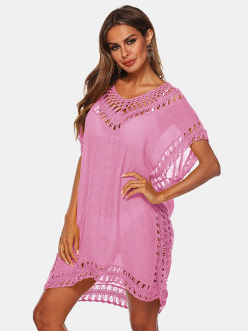 Cutout V Neck Short Sleeve Cover Up