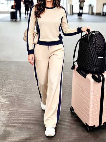 Contrast Side Stripes Top and Pants Set