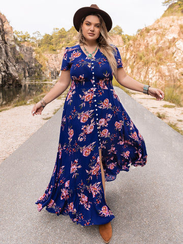 Plus Size V Neck Maxi Dress