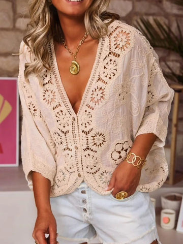 Crochet Lace V Neck Blouse