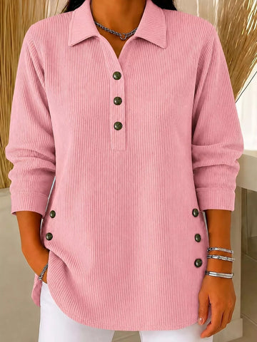 Full Size Button Detail Long Sleeve Top Plus Size