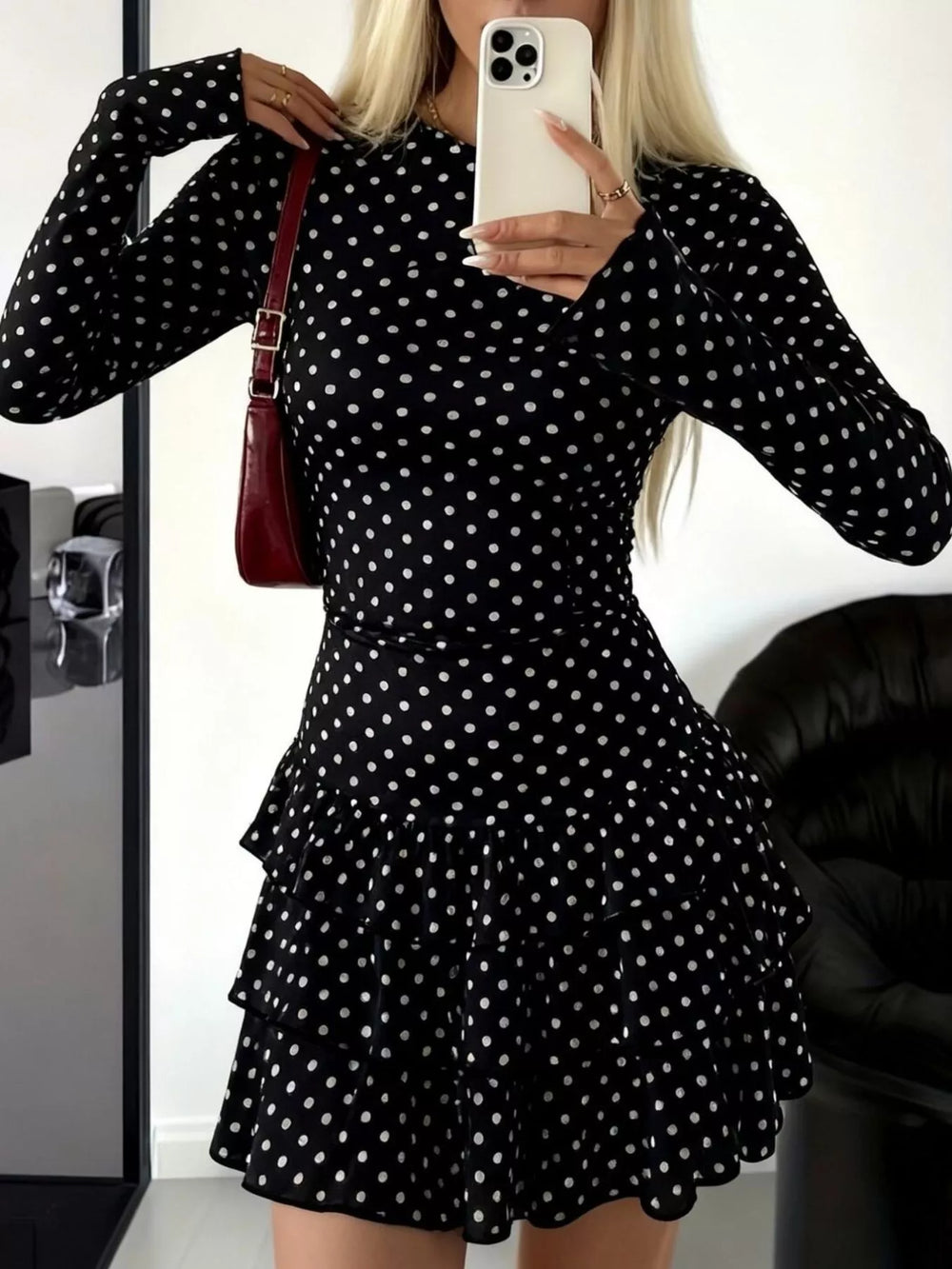 Long Sleeve Ruffled Hem Mini Dress