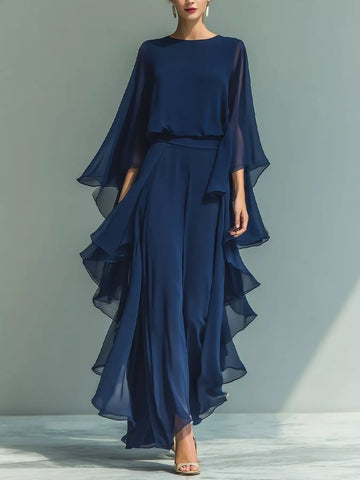 Ruffled Chiffon Top & Pants Set