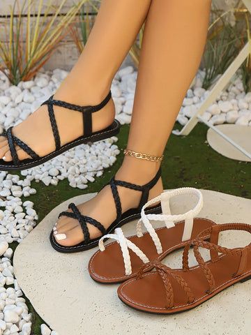 Braided Strap Flat Sandals