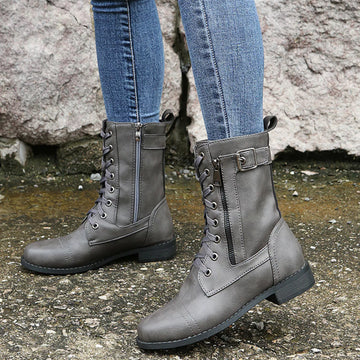 Lace Up Ankle Boots with Zipper Detail