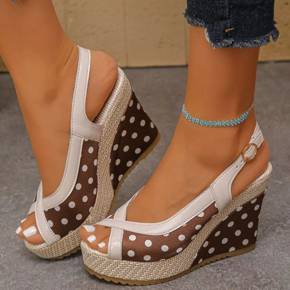 Polka Dot Peep Toe Wedge Sandals