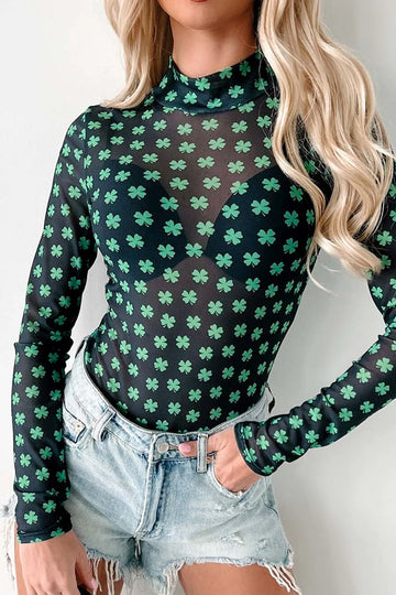 Lucky Clover Mock Neck Bodysuit