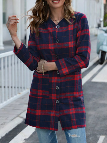 Plus Size Plaid Button Down Longline Shirt