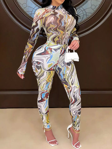 Abstract Swirl Print Top and Pants Set