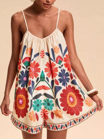 Floral Print Spaghetti Strap Romper