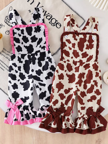 Children's Cow Print Ruffle Jumpsuit