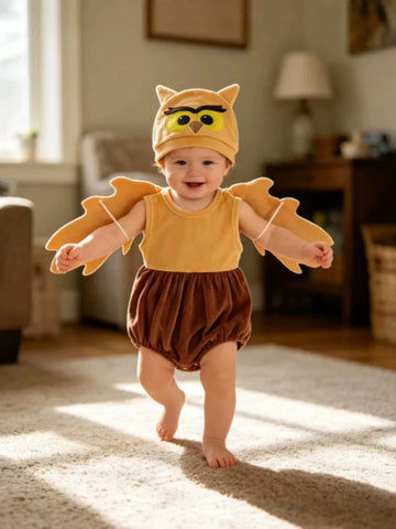 Children's Owl Wings Top and Bottom Set with Hat