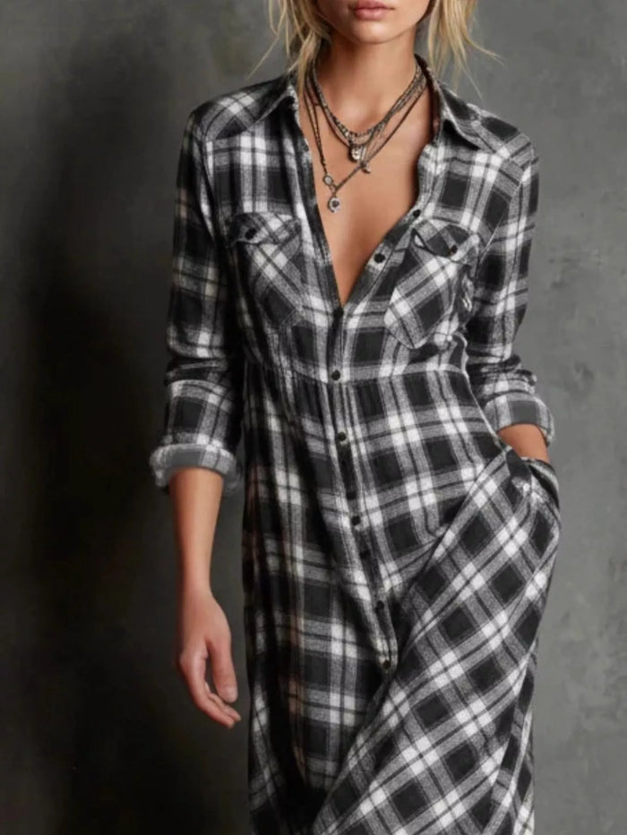 Full Size Plaid Button Down Maxi Dress Plus Size