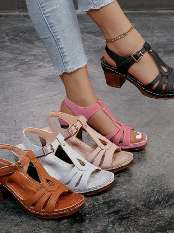 Multi Strap Block Heel Sandals