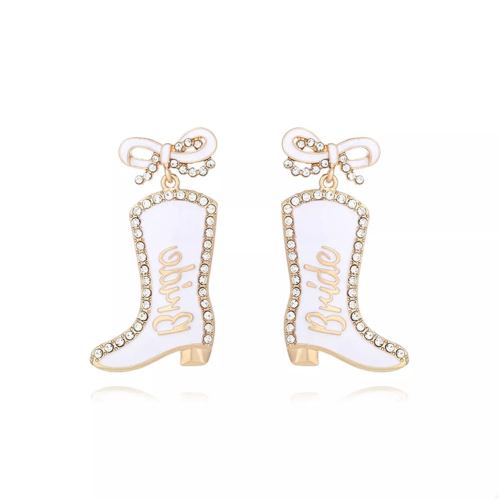 Cowgirl Boot Dangle Earrings with Bow