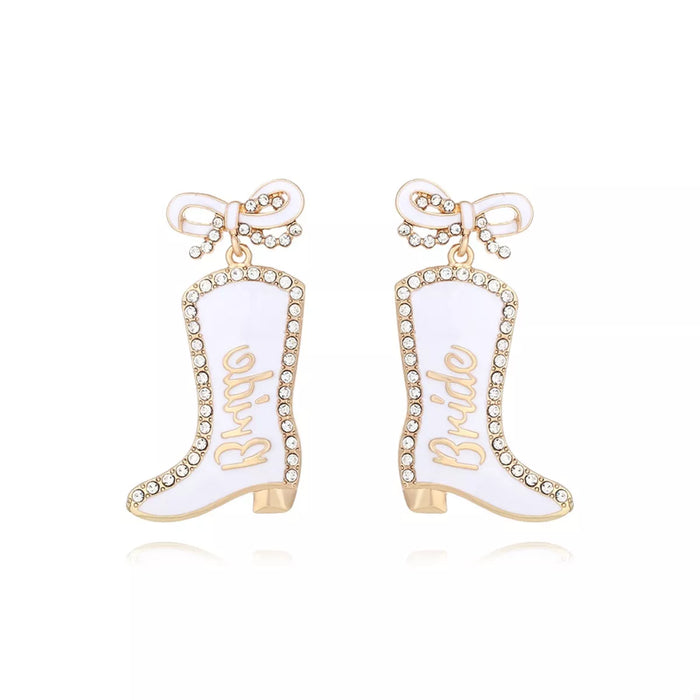 Cowgirl Boot Dangle Earrings with Bow