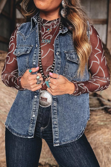 Button Front Denim Vest