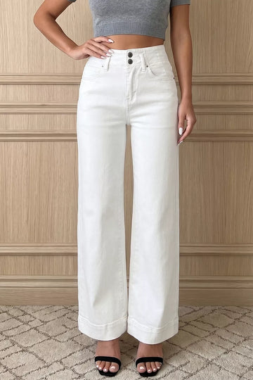 2 Button High Waist Wide Leg Jeans