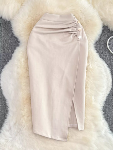 Ruched Slit Skirt