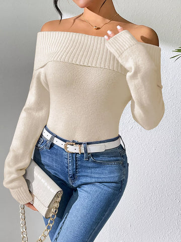 Ribbed Knit Off Shoulder Sweater