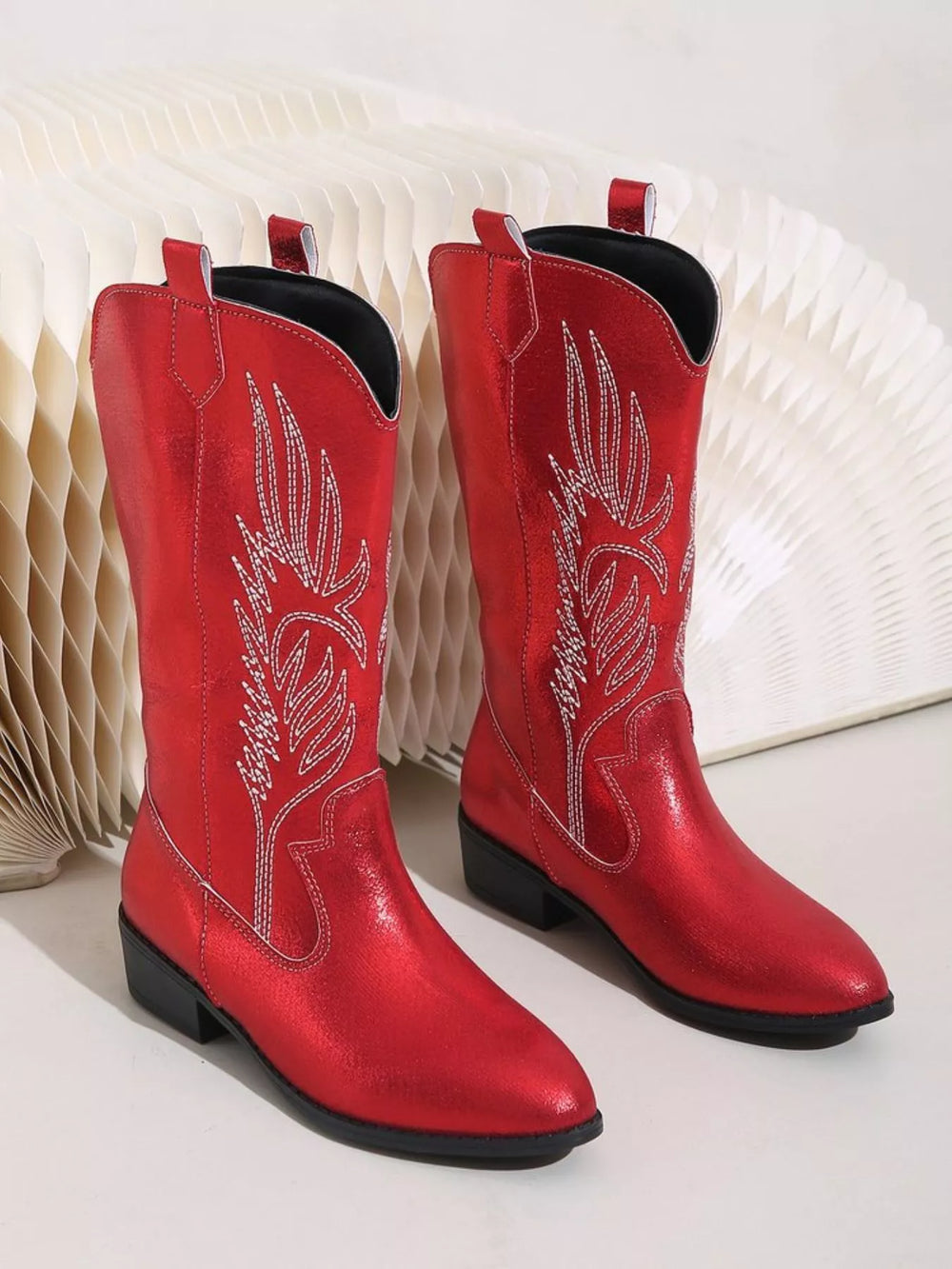 Embroidered Block Heels Boots