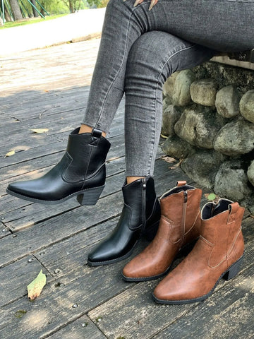 Point Toe Block Heels Boots