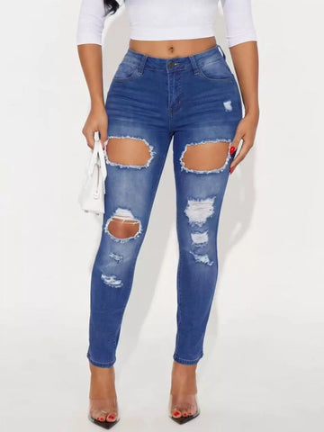 High-Waisted Distressed Skinny Jeans