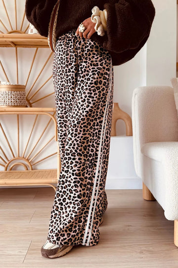 Leopard Side Stripe Wide Leg Pants
