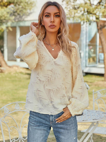 V Neck Long Sleeve Blouse