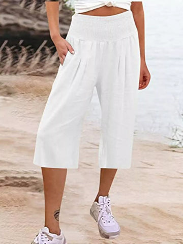 Smocked Wide Leg Capri Pants