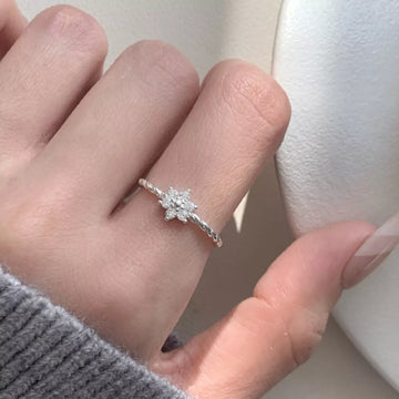 925 Sterling Silver Zircon Flower Open Ring