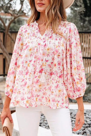 Floral Print Tie Neck Blouse