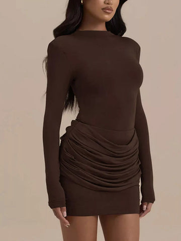 Mock Neck Ruched Bodycon Mini Dress