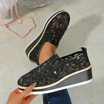 Mesh Platform Wedge Slip Ons