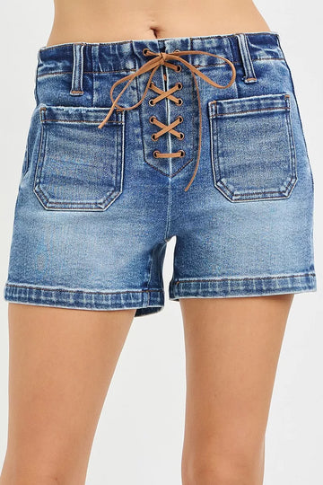 RISEN High Rise Tie Front Shorts
