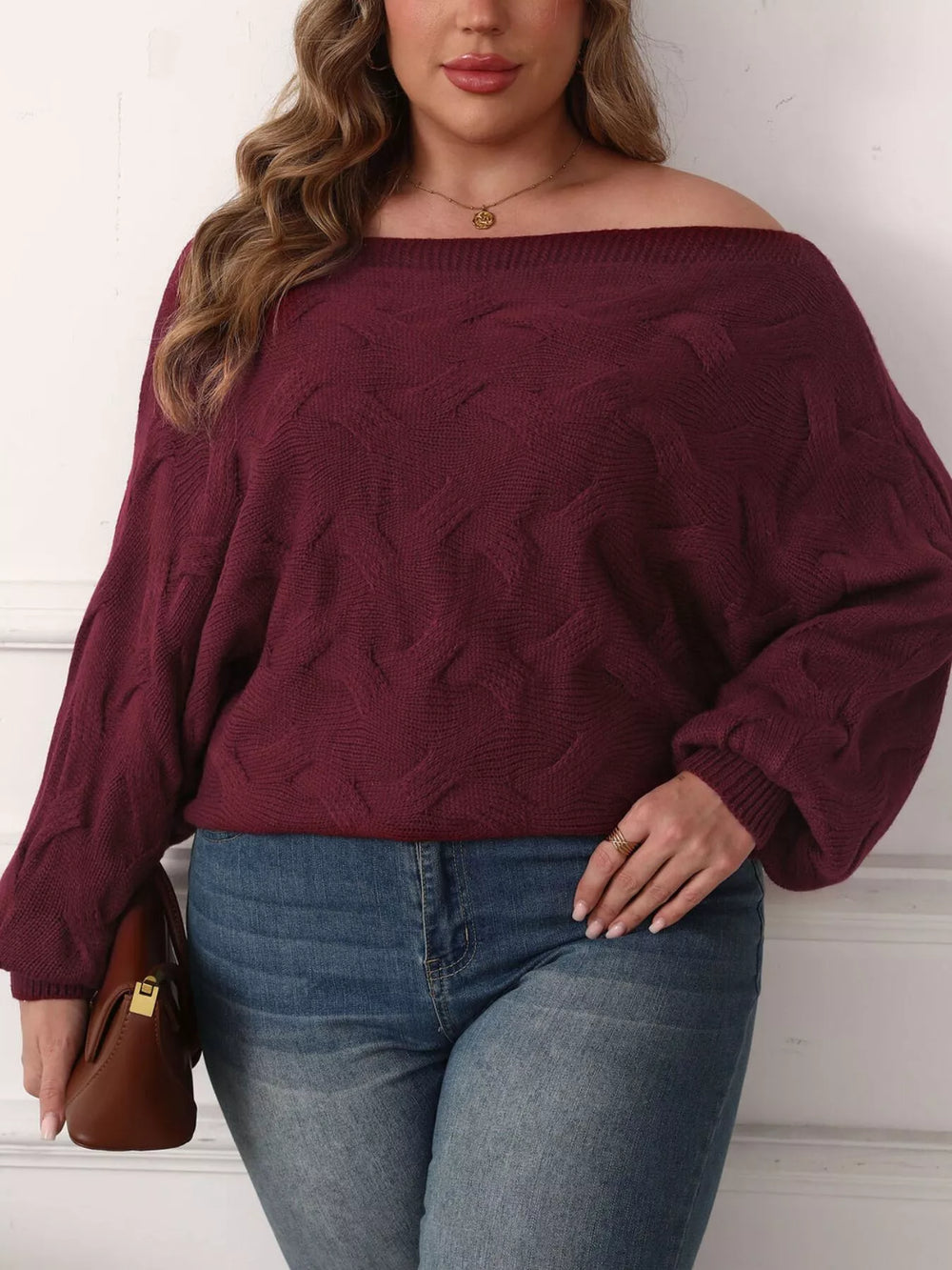 Plus Size Off-Shoulder Long Sleeve Sweater