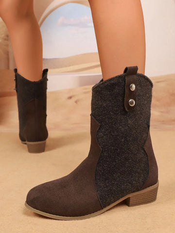 Mid-Calf Western Boots with Block Heels