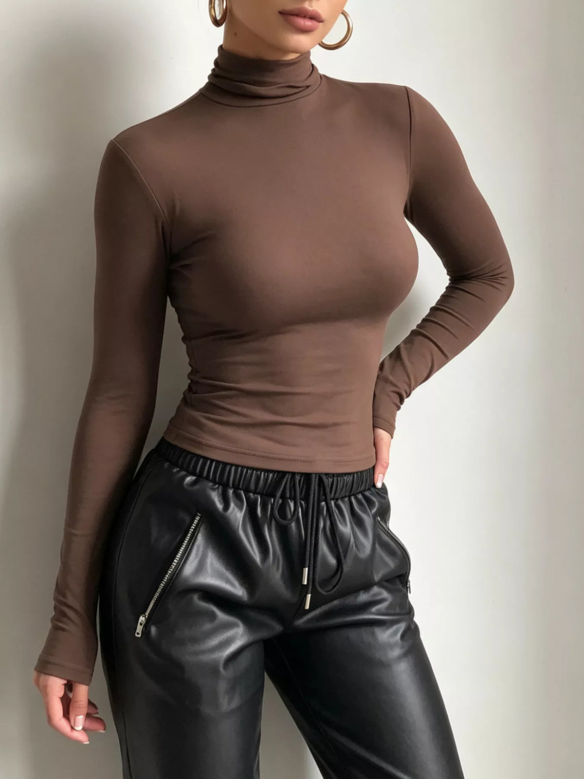 Mock Neck Long Sleeve Slim Fit T-Shirt