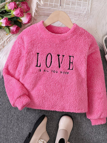 Children's Love Round Neck Fuzzy Sweatshirt